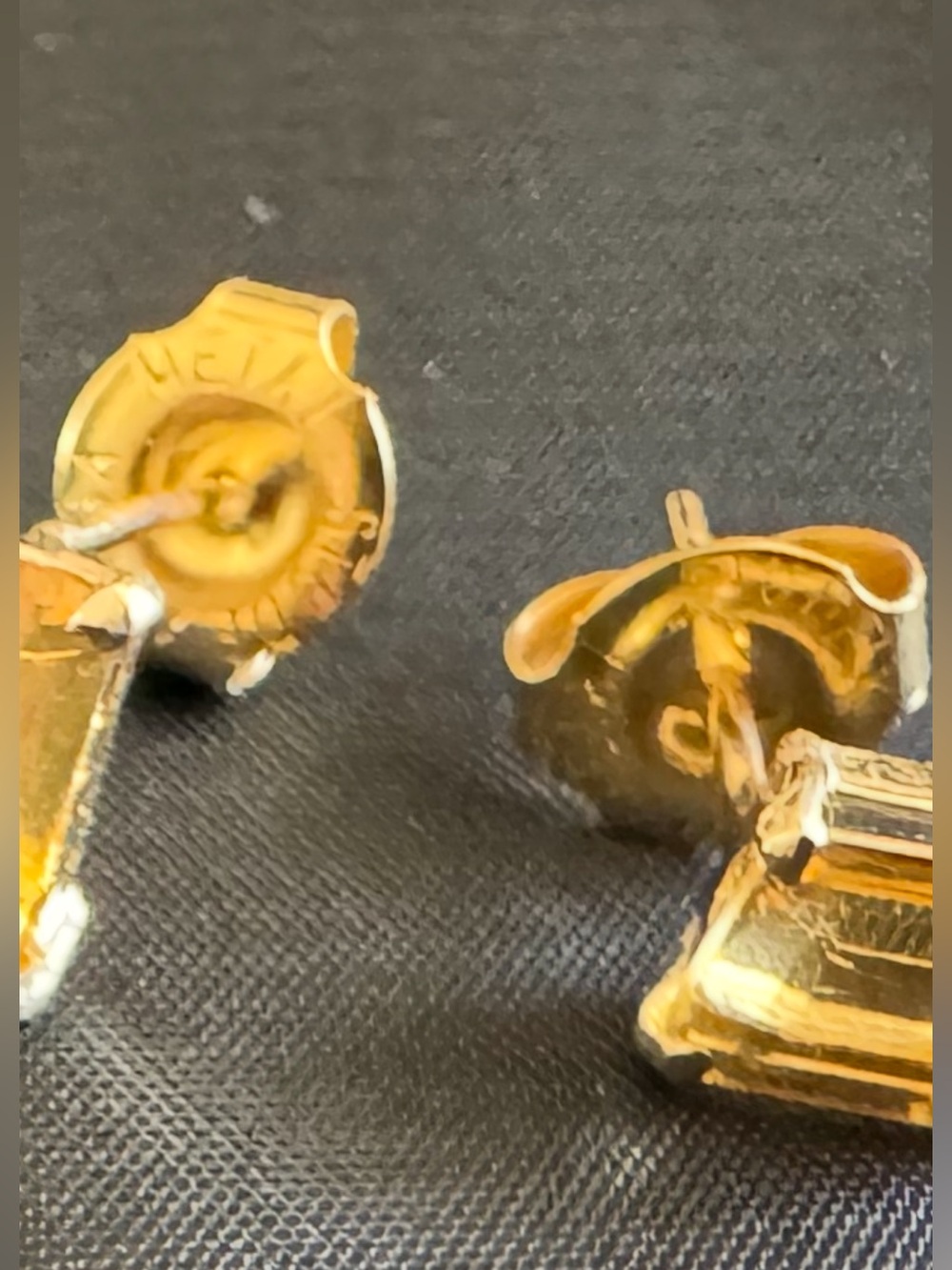 Vintage Estate 14k Emerald Cut Citrine Stud
Earrings - Warm Yellow Gold Tone - Picture 8 of 9